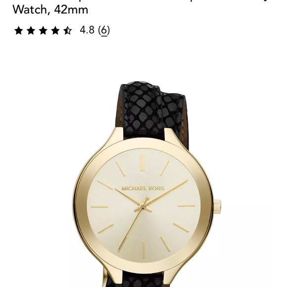 Michael Kors Gold-Tone Watch with Black Leather Strap